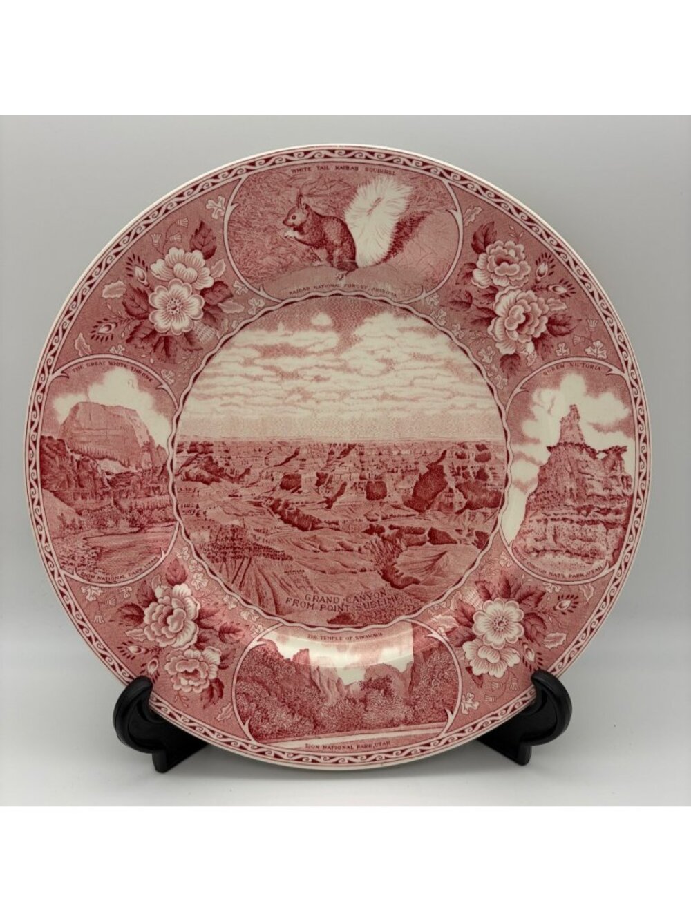 Vintage Jonroth Grand Canyon Zion Bryce Canyon Utah Parks Red Transferware Plate